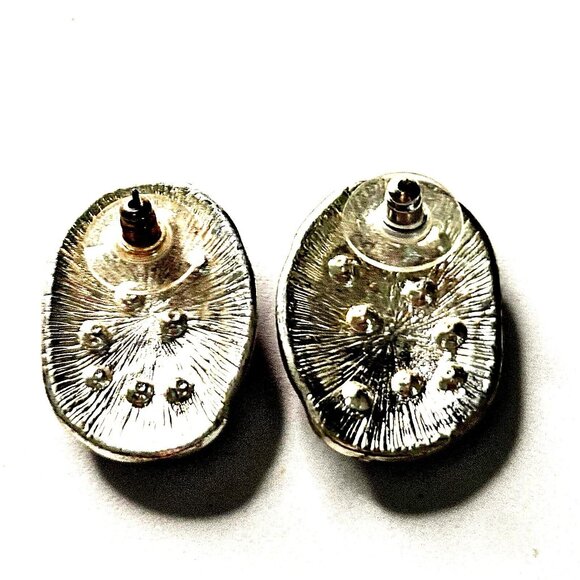 Silver Tone Purple Crystal Inlay Pierced Earrings - Picture 2 of 2